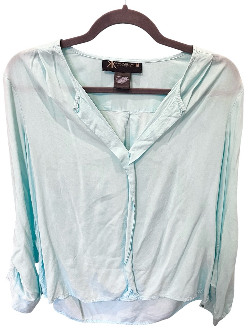 Kardashian Kollection Mint Button-Front V-Neck Blouse M Excellent Condition